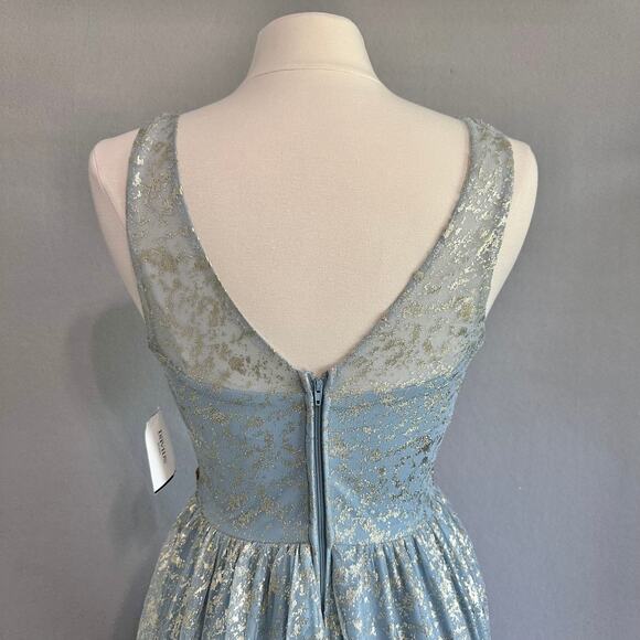 Teeze Me Metallic Foil Pleated V-Neck Gown From David's Bridal Light Blue Sz 5 - Picture 6 of 16